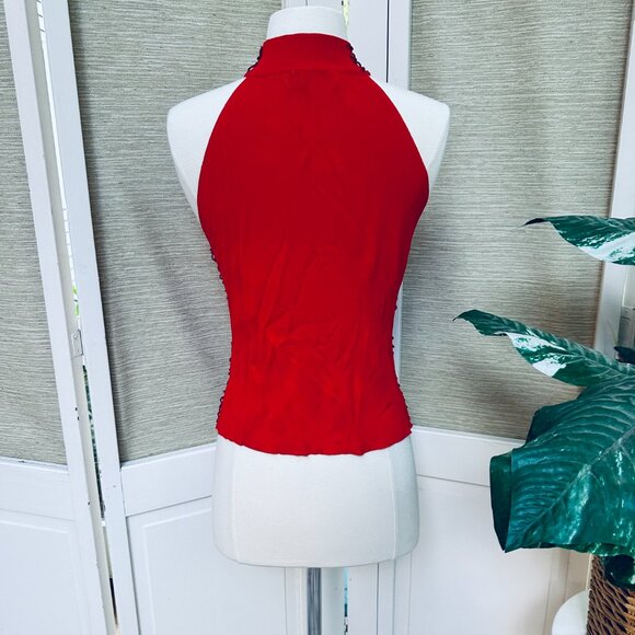 Vintage 90s Sleeveless Sequined Beaded Red Tank Sweater Dressy Xmas Sweater - Picture 5 of 7